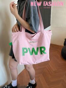 Nowy model 2025 ze ściągaczem, duża pojemność, torba na jedno ramię z płótna, japońska torba nylonowa z nadrukiem liter - Różowy - Zobacz 2