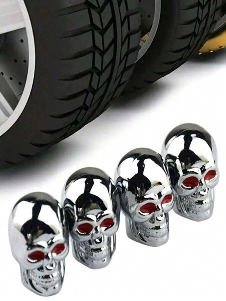 5个骷髅头轮胎气门嘴盖，适用于汽车、摩托车和自行车