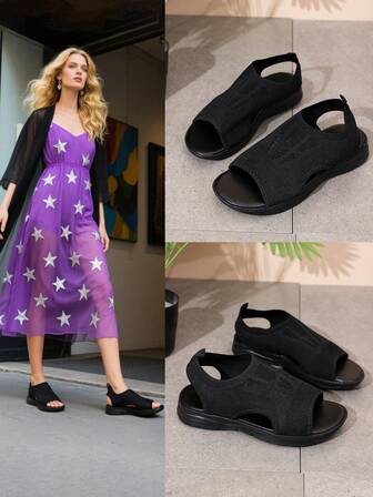 女士透氣厚底羅馬涼鞋，帶有休閒仙女風格，INS風格運動涼鞋適用於2024年夏季