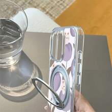 Funda para teléfono 1 pieza con patrón de tulipán morado, soporte de ventosa giratorio magnético fuerte de acrílico de alta transparencia, teléfono móvil, base anticaída y lisa, adecuado para 16Promax 16 15Pro 14 13Pro 1454Pro Series - Blanco - Ver 3