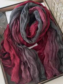 1pc Women Long Lightweight Ombre Linen-Look Scarf, Soft Breathable Pleated Shawl Wrap, Fashionable For Daily Outfits, Beach, Travel And Sun Protection