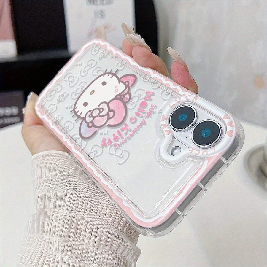 1pc Cute Sanrio White Bow Cat Anti-Fall Soft Glue Mobile Phone Case Applicable To Apple 16/15/14/12/11/7/8/7 Plus/8 Plus/XS Max/XS/X/XR