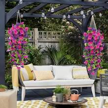 1/2pcs 17.7inch Artificial Hanging Flowers Fake Plants Outdoor, Summer Decor, Fall Decor Morning Glory Faux Flowers With Eucalyptus Leaf, Artificial Hanging Flowers Fake Plants Outdoor,Silk Blend In Mixed Colors, Suitable For Wedding, Home, Office, Garden Decor, Lifelike Artificial Eucalyptus Leaves, UV Resistant, Ideal For Wedding Arches, Walls, Gardens, Bedrooms, Outdoor Events And Parties