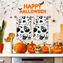2/4 Pcs Set, Dish Towels, Skull Printed Pattern Towels, Halloween, Super Absorbent Microfiber Modern Dish Cloths, Cooking And Baking Tea Towels, Printed Dishcloths, Cleaning Towels, Hand Towels, Super Soft And Highly Absorbent, Great Gifts For Neighbors, Moms, Friends, Birthday, Halloween, Housewarming, Kitchen Essentials, Kitchen Decor, Daily Necessities