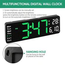 TRMVY 13/16 Inch Large Display Digital Wall Clock LED Digital Clock Time Temp Date Week Display Table Clock Wall-Mounted Dual Alarms LED Clocks, Timer, Automatic Dimming, For Home Living Room And Office Decoration