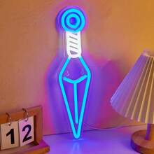 1 pieza Señal de neón LED de arma de anime, para decoración de pared y mesa, letreros luminosos señales de neón con alimentación USB, para decoración de dormitorio, boda y fiesta - Blanco+Azul - Ver 3