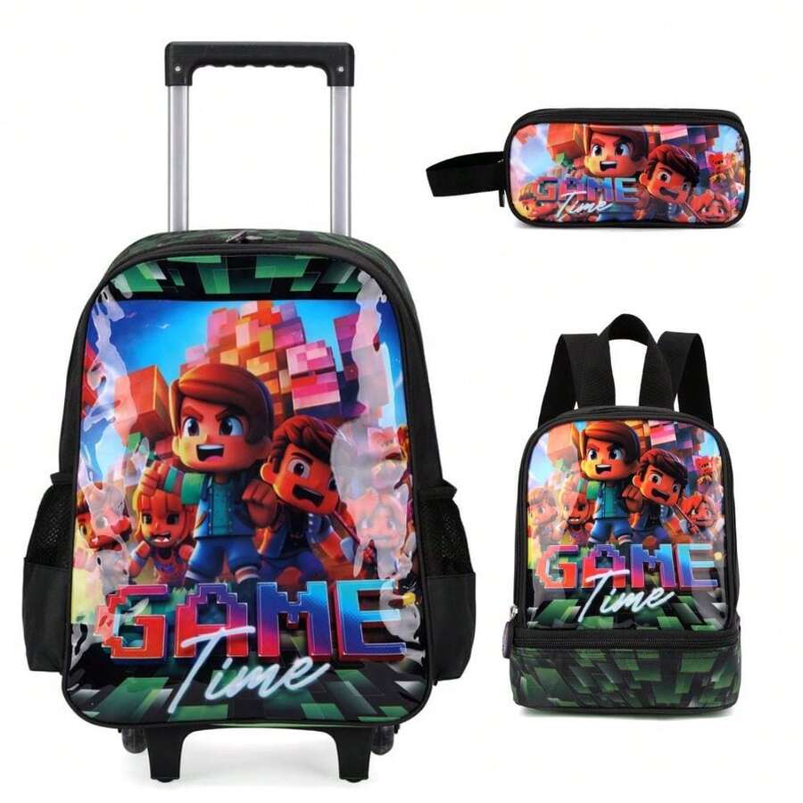 School Kit Backpack Trolley + Water Bottle + Pencil Case Boy Girl Children Poly 600 Princess Unicorn Doll Blocks Ominiverse - 綠色 - 查看 1