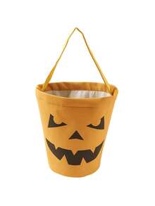 1 peça de balde de abóbora de Halloween com desenho animado, rosto assustador, asas de diabo, sacola de presente de doces, decoração de festa de doces ou travessuras de lona, bolsa portátil, cesta de armazenamento de doces - Multicolorido - Ver 15