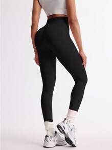 TCVC Mallas de unicolor de cintura alta para mujeres, leggings deportivos de alta elasticidad, moldeado corporal, control de abdomen de cintura alta, adecuado para deportes interiores y exteriores, yoga