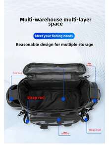 1 件多隔层防水渔具包，迷彩和几何图案 - 纯色可选，拉链开合，肩带。非常适合户外徒步、露营和存放渔具，户外钓鱼包