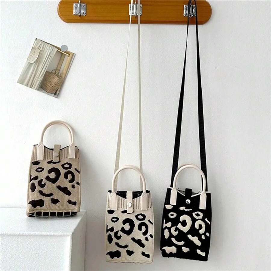 Bolsa de teléfono móvil para mujeres, diseño de nicho, bolsa de teléfono móvil tejida, bolso de mano para mujeres, mini bolso de moda cruzado - Marrón - Ver 1