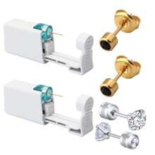2 pezzi Set piercing orecchie monouso con punte integrate, 2 pezzi orecchini con zirconia cubica - Kit sicuro per piercing delle orecchie