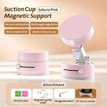 [ Adjustable Phone Holder ]1, Multi Angle Rotating Car Phone Holder | Vacuum Suction Cup, Magnetic, Portable, Stable, Foldable, Telescopic Design, Suitable For General Scenarios, Black/ White/ Pink