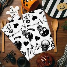 2/4 Pcs Set, Dish Towels, Skull Printed Pattern Towels, Halloween, Super Absorbent Microfiber Modern Dish Cloths, Cooking And Baking Tea Towels, Printed Dishcloths, Cleaning Towels, Hand Towels, Super Soft And Highly Absorbent, Great Gifts For Neighbors, Moms, Friends, Birthday, Halloween, Housewarming, Kitchen Essentials, Kitchen Decor, Daily Necessities