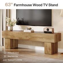 Tribesigns TV Stand For 55/60/65 Inches TV, 63" Farmhouse Entertainment Center, Low TV Console Table For Living Room, Long Media Console Television Stands, Brown - 棕色 - 查看 5