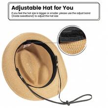 Straw Fedora Hat For Women & Men Foldable Short Brim Trilby Beach Sun Hat - Natural - 查看 5