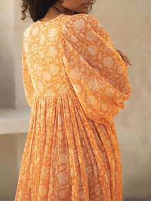 Eilly Bazar Plus Size Boho Floral Print Batwing Sleeve Smock Dress, For Summer - Yellow - View 6