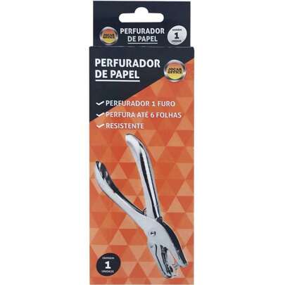 PERFURADOR DE PAPEL 1 FURO JOCAR GALVANIZADO PARA 6 FOLHAS