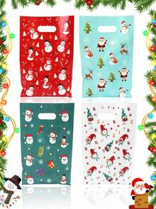 10/20/50pcs Christmas Gift Bags, 4 Color Santa Snowman Plastic Treat Pouches With Handles, Christmas Gift Packaging Bags, Winter Xmas Holiday Party Presents Supplies, Christmas Ornaments, Christmas Deocration 2025, New Year Decorations 2026