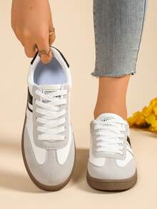 Women's Spring/Autumn Lace-Up Contrast Color Flat Non-Slip Casual Shoes, Fashion Versatile Campus Sports Skateboarding Shoes