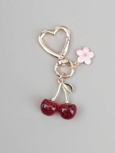 1pc Unisex New Shiny Faux Cherry Keychain Fashionable Delicate 3D Cherry Blossom Decoration Accessory Bag Charm Backpack Decor Keychain For Bag