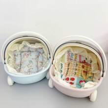 Portable Toy Storage Box, Round Cradle & Mattress. Breathable Mesh Design, Compatible With Labubu. Suitable For Storage, Travel And Storage. Compact And Securely Sealed Perfect Gift - Doll Display Stand