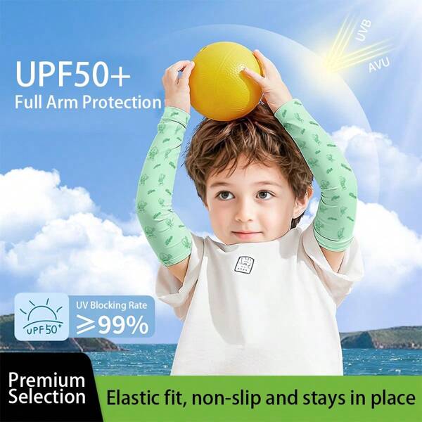 1 Pair Kids Ice Sleeve UV Protection Sun Sleeves, Breathable Ice Silk Fabric