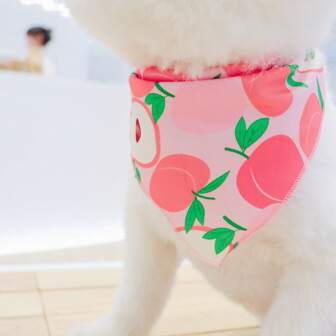 1pc Pet Bib, Peach Fruit Print Soft, Breathable, Washable Drool Scarf Triangle, Suitable For Small/Medium Dogs Cats, Casual Wear Or Gift