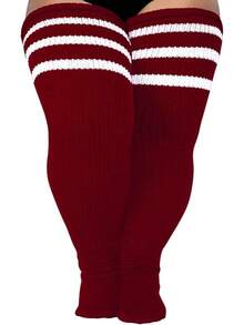 Plus Size Thigh High Socks- Long Womens Knitted Over Knee High Leg Warmer - Burgundy - View 8