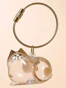 1pc Cute Cartoon Cat Keychain - Clear Oval Keychain Bag Ornament, Suitable For Cat Lovers And Pet Owners Battery-Free Gifts School Car Accessories Goth Y2k - Multicolor - View 12