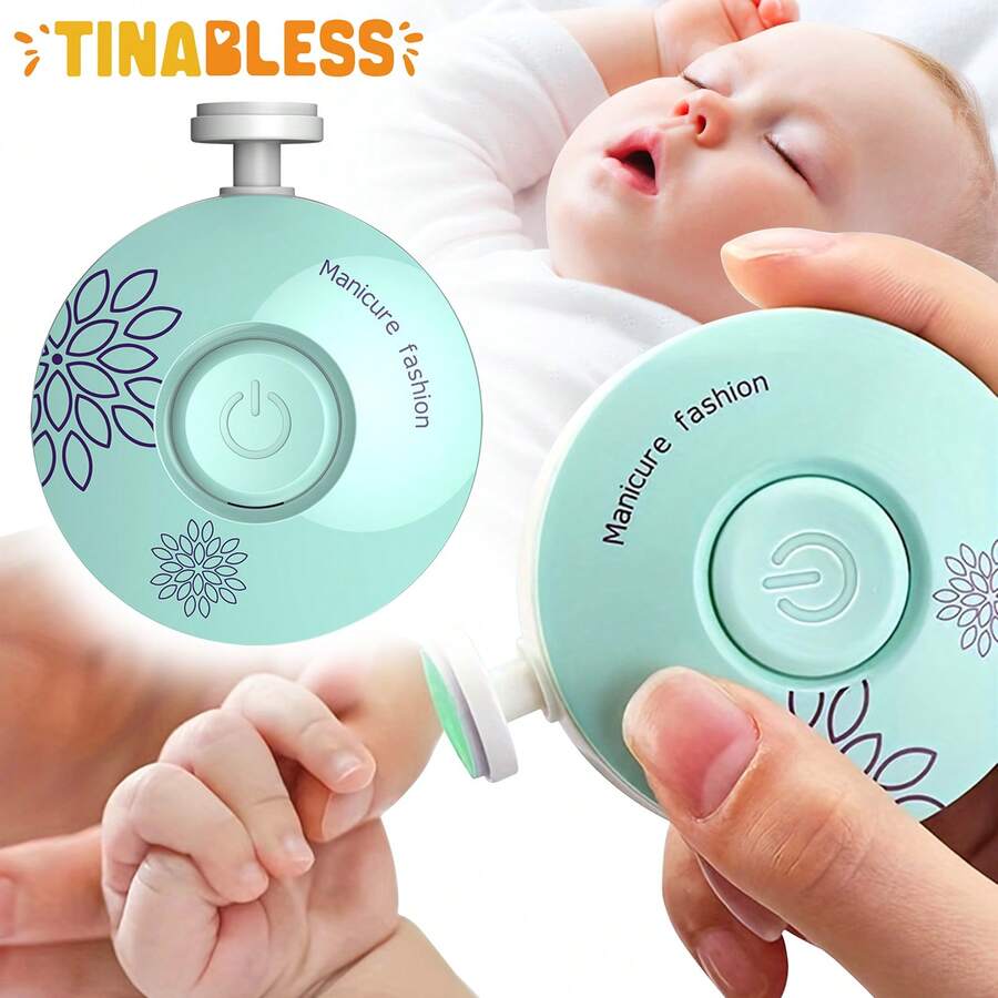 Tinabless 1 套电动婴儿指甲修剪器，新生儿指甲钳套装，带 6 个可互换磨头，低噪音手持式人体工程学设计美容工具套装，适用于婴儿、儿童和成人指甲 - 薄荷綠 - 查看 1