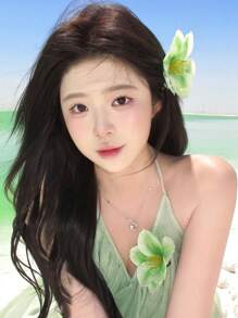 1 件波西米亚风格花卉装饰侧夹，苹果绿，女士海滩度假照片配件，爪夹，发夹，发夹，发夹，发夹，鳄鱼发夹，花朵发饰