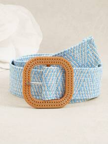 1 pièce Ceinture tressée à boucle carrée bohème pour femmes, polyvalente pour les robes, les fêtes de plage, le printemps/l'été