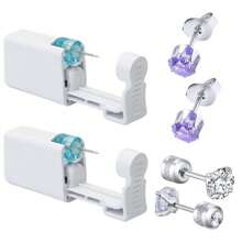 2 pezzi Set piercing orecchie monouso con punte integrate, 2 pezzi orecchini con zirconia cubica - Kit sicuro per piercing delle orecchie