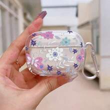 Transparente Kirschblüten Hülle für Airpod Pro, süßes Kirschenmuster 3 Ohrhörer Etui, Blumen Aufhänge-Kette Pro 2 Schutzhülle