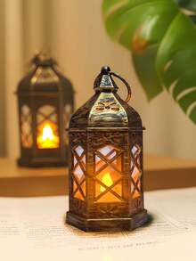 1 件北欧蜡烛灯，六角形风灯装饰，LED 电子蜡烛小夜灯，复古烛台装饰道具，适用于万圣节、圣诞节、感恩节、情人节、斋月等节日以及日常礼物 - 單色 - 查看 7