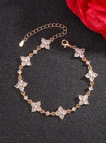 1 Stück Edelstahl Glücksklee Armband verstellbar, eleganter funkelnder Zirkonia Modeschmuck, hochwertig im koreanischen/europäischen Stil