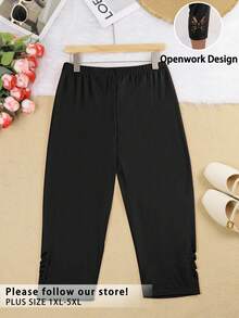 Quần legging bó sát họa tiết bướm màu trơn mùa hè dành cho nữ Plus - màu đen - Xem 2
