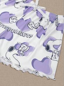 SNOOPY Authorized PEANUTS Snoopy Summer Sweet Cartoon Graphic Top & Shorts Women's Summer Cute Style Pajama Two Pieces Set Outfit