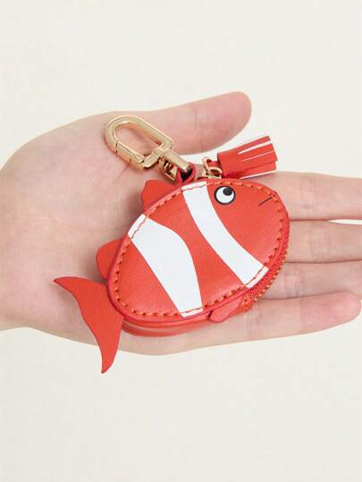 Fish Design Charm Coin Purse Cute Clownfish Key Chain Mini Money Pouch Wallet Compatible With Airtag Girl Women Gift For Women Wallet Mini Wallet Purse Wallet Beach Accessories Wristlet Wallet Coin Wallet Beach Accessories