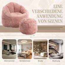 Sofa Bed Bean Bag, Comfortable Recliner Chair With Footrest, Breathable Chenille Fabric, Side Pockets