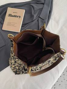 Bolso de lona con estampado de leopardo, bolso de hombro retro, bolso de moda, adecuado para la escuela, el trabajo y las compras, billetera de mujer con estampado de leopardo de moda para otoño/invierno - Marrón - Ver 12