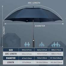 Paraguas Golf 54/62/68 Pulgadas Gran Tamaño Anti Viento Doble Capota - Azul marino - Ver 4