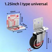 4pcs/Set: 1.25"/1.5"/2.0" TPR L-Shaped Swivel Casters, Quiet Side Mount Casters For Home Use, Durable Rubber Wheels, Thickened Casters, Movable Base With Brake For Furniture, Cabinet, Table (2 Swivel Casters + 2 Brake Casters: 4pcs Set)