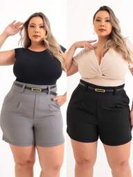 kit 2 Short alfaiataria plus size com cinto