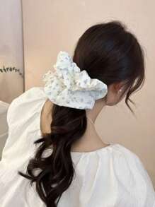 Scrunchies de Cabelo Enrolados Azul Fresco com Padrão de Chiffon Floral, Acessórios de Cabelo Elegantes, Elásticos de Cabelo, Elásticos de Cabelo Scrunchie