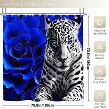 4-Piece Set Of Blue Rose And White Tiger Pattern Bathroom, Bathroom Curtain Shower, Shower Curtain, Bathroom Kit, Bathroom Supplies, Shower Curtain Kit, Shower Curtain, Bathroom Decoration, Bathroom Kit, Shower Winter Bathroom Accessories, Christmas Gift