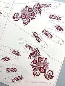 2 Sheet Flower Henna Tattoo Sticker Brown Waterproof Hand Tattoo Sticker For Women Party Decals Mehndi Designs - Brown - View 9