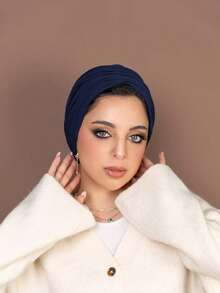 1 件女士经典纯色化疗头巾帽，弹性褶皱设计，防滑透气，多层头巾，柔软亲肤莫代尔针织面料，适合日常穿着、运动