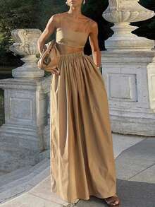 Women Two Pieces Outfits For Daily Wear - Khaki - View 4